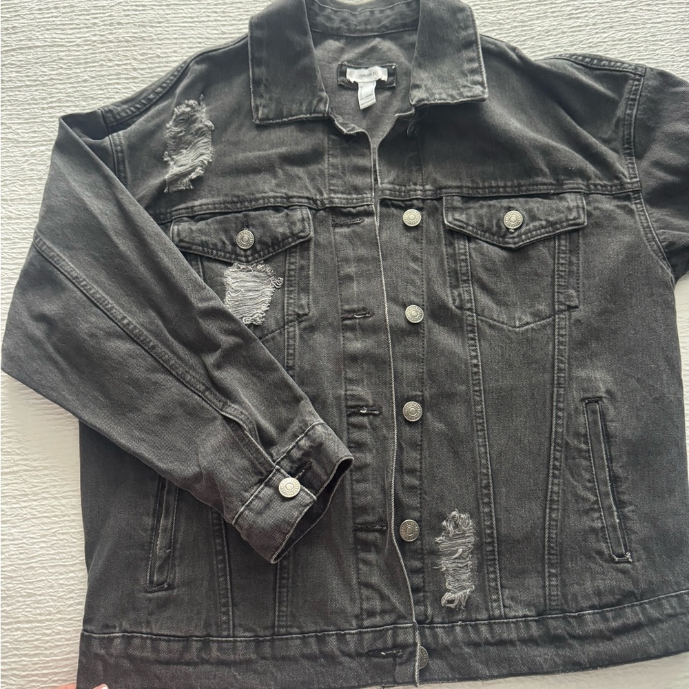 Forever 21 Distressed Black Denim Jacket